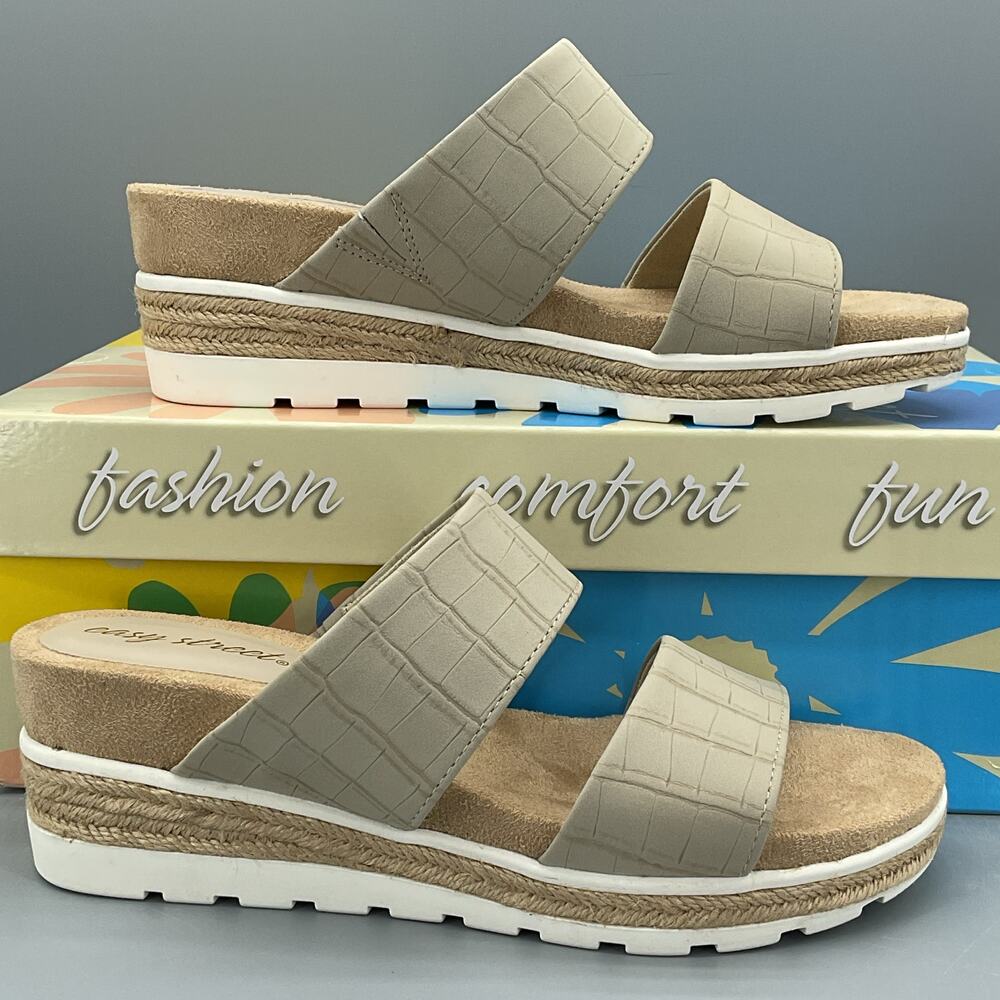 NEW Easy Street Women’s Maryann Wedge Sandals Taupe Croco Size 6.5M